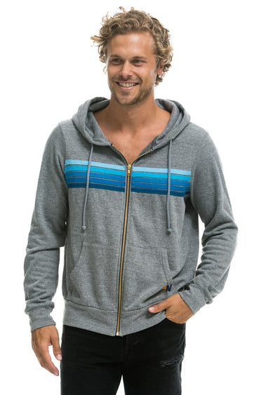 5 STRIPE HOODIE - HEATHER GREY // BLUE