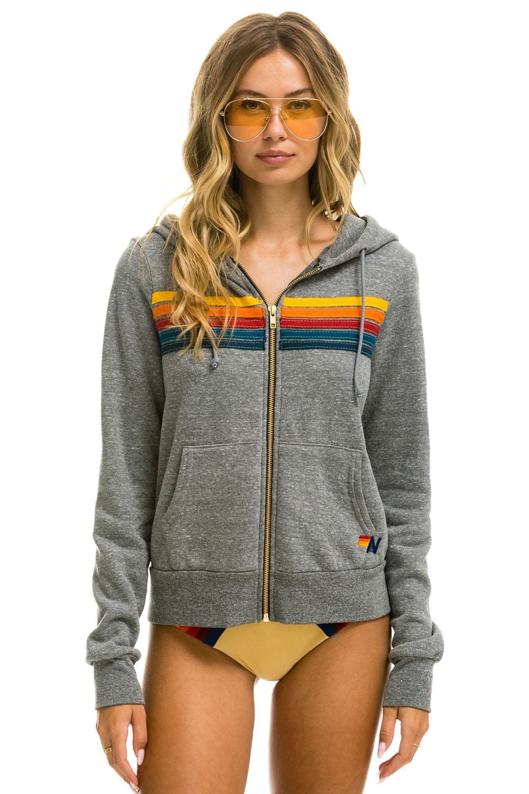 5 STRIPE HOODIE - HEATHER GREY - XS