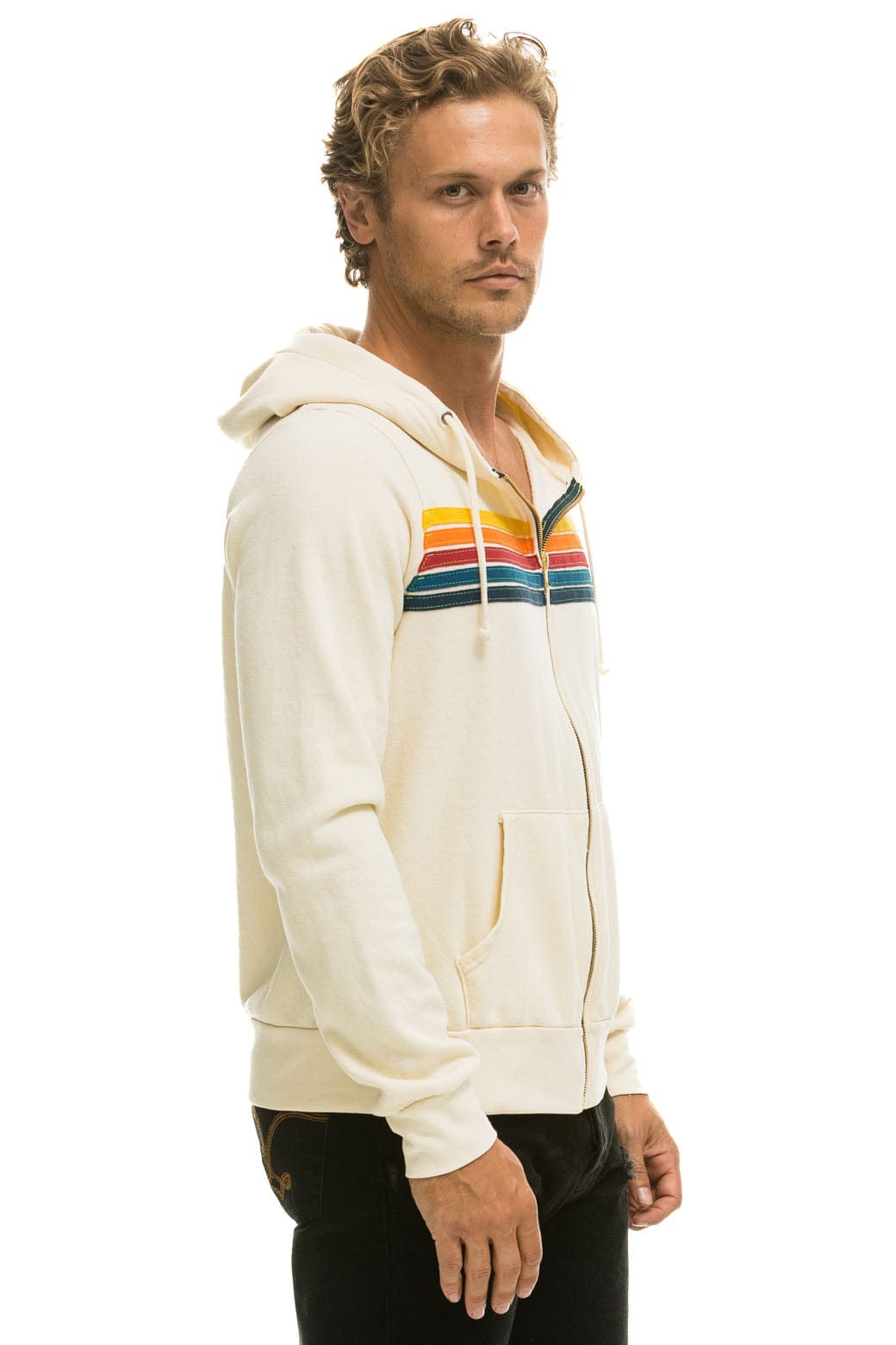 5 Stripe Zip Hoodie Vintage White Blue