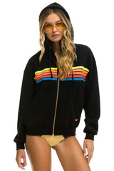 5 STRIPE RELAXED ZIP HOODIE - BLACK // NEON RAINBOW Hoodie Aviator Nation 