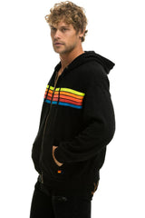 5 STRIPE RELAXED ZIP HOODIE - BLACK // NEON RAINBOW Hoodie Aviator Nation 