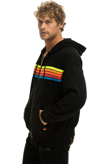 5 STRIPE RELAXED ZIP HOODIE - BLACK // NEON RAINBOW Hoodie Aviator Nation 