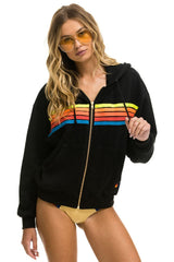 5 STRIPE RELAXED ZIP HOODIE - BLACK // NEON RAINBOW Hoodie Aviator Nation 