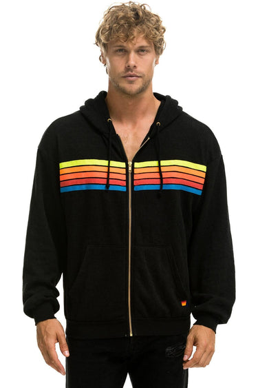 5 STRIPE RELAXED ZIP HOODIE - BLACK // NEON RAINBOW Hoodie Aviator Nation 