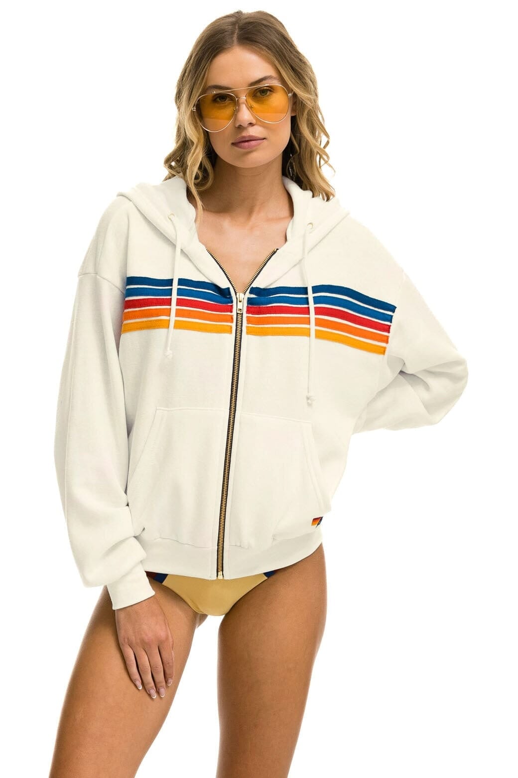 5 STRIPE RELAXED ZIP HOODIE - VINTAGE WHITE Hoodie Aviator Nation 