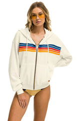 5 STRIPE RELAXED ZIP HOODIE - VINTAGE WHITE Hoodie Aviator Nation 