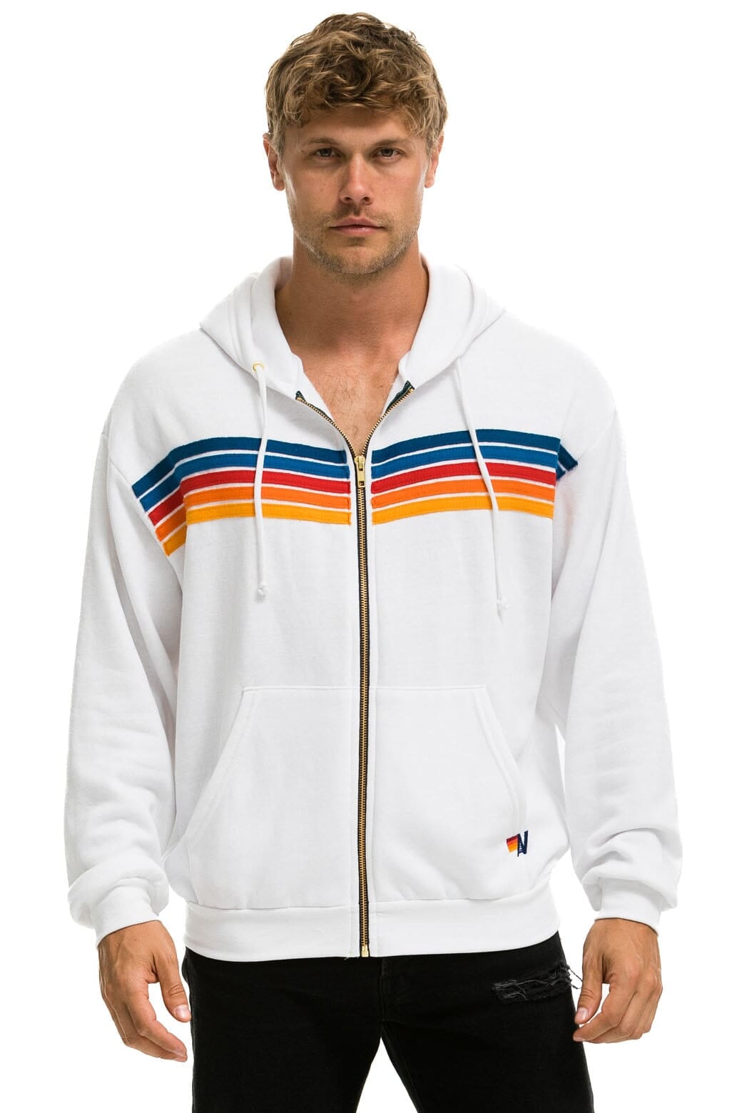 5 STRIPE RELAXED ZIP HOODIE - WHITE 2 Hoodie Aviator Nation 