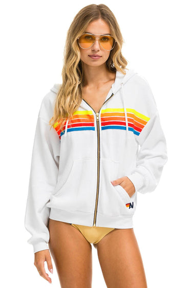 5 STRIPE RELAXED ZIP HOODIE - WHITE // NEON RAINBOW Hoodie Aviator Nation 
