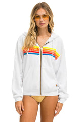 5 STRIPE RELAXED ZIP HOODIE - WHITE // NEON RAINBOW Hoodie Aviator Nation 