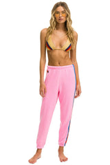 5 STRIPE SWEATPANTS - NEON PINK // NEON RAINBOW Women's Sweatpants Aviator Nation 