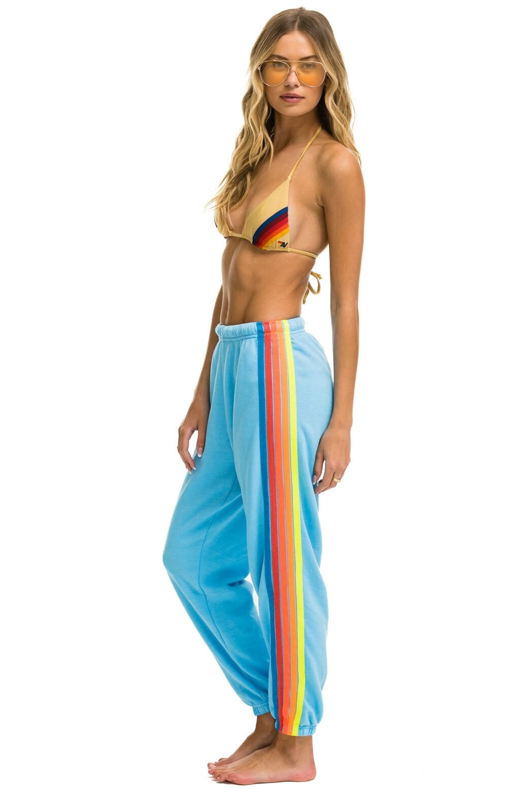 5 STRIPE SWEATPANTS - SKY // NEON RAINBOW Aviator Nation 