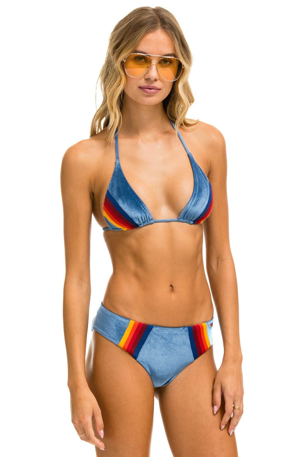 5 STRIPE VELVET SCRUNCH BIKINI BOTTOM - ISLANDA Swim Aviator Nation 