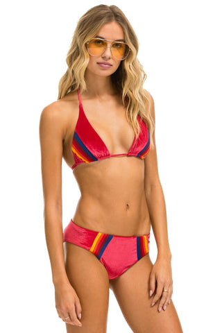 5 STRIPE VELVET SCRUNCH BIKINI BOTTOM - RED Swim Aviator Nation 