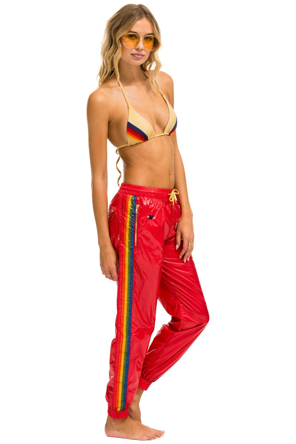 5 STRIPE WIND PANT - CHERRY GLOSSY - Aviator Nation