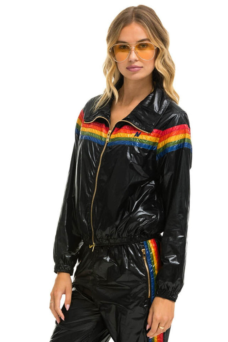 5 STRIPE WINDBREAKER - BLACK GLOSSY Women's Outerwear Aviator Nation