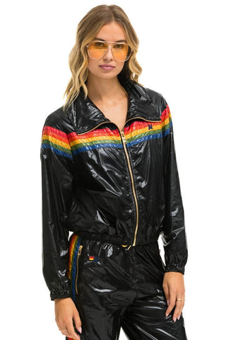 5 STRIPE WINDBREAKER - BLACK GLOSSY Women's Outerwear Aviator Nation 