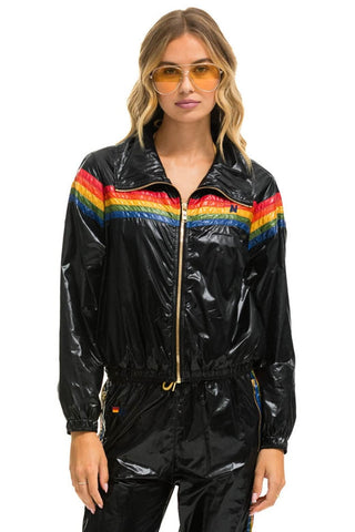 5 STRIPE WINDBREAKER - BLACK GLOSSY Women's Outerwear Aviator Nation 