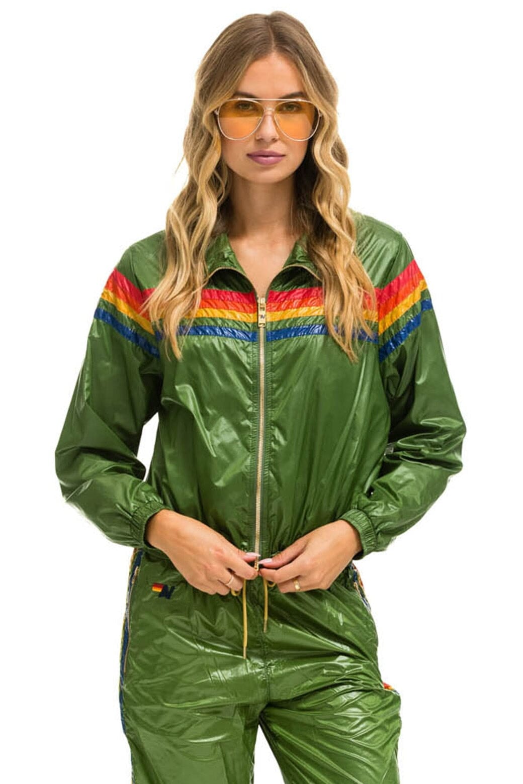5 STRIPE - WINDBREAKER GARDEN GREEN GLOSSY Women's Outerwear Aviator Nation 