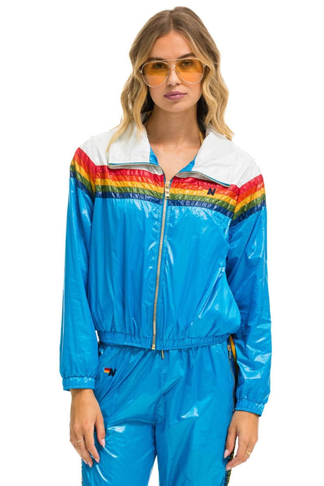 5 STRIPE WINDBREAKER - VINTAGE WHITE // DRESDEN GLOSSY Women's Outerwear Aviator Nation 