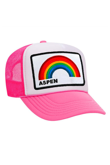 ASPEN RAINBOW TRUCKER HAT HATS Aviator Nation OS NEON PINK / WHITE / NEON PINK 