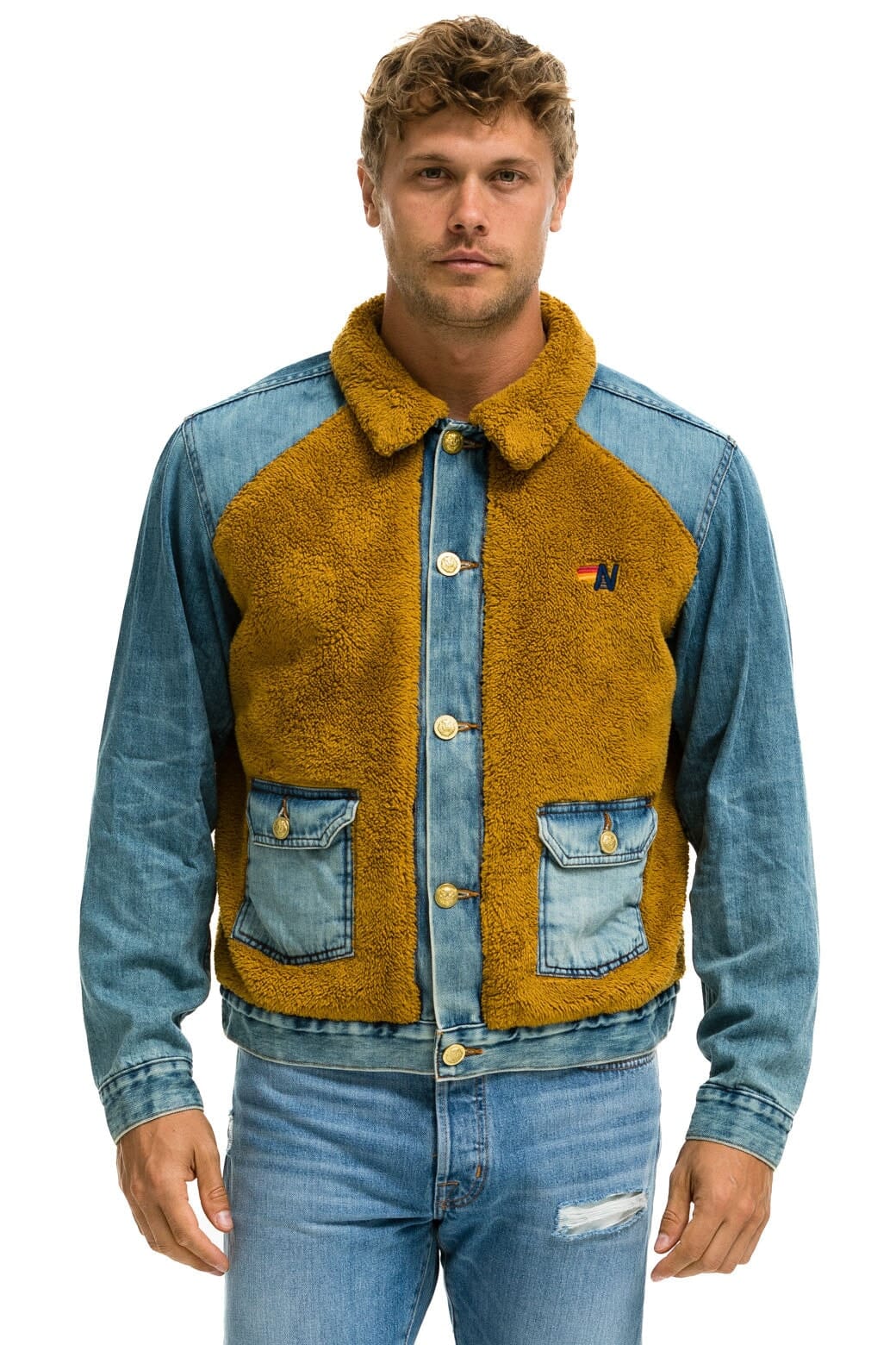 ASPEN SHERPA UNISEX DENIM JACKET - MEDIUM VINTAGE Denim Jacket Aviator Nation 