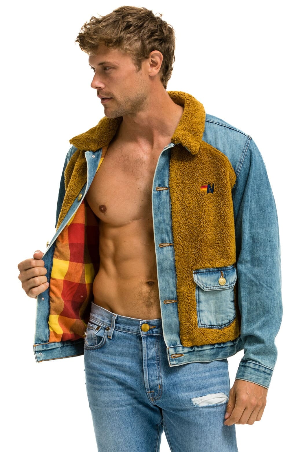 ASPEN SHERPA UNISEX DENIM JACKET - MEDIUM VINTAGE Denim Jacket Aviator Nation 