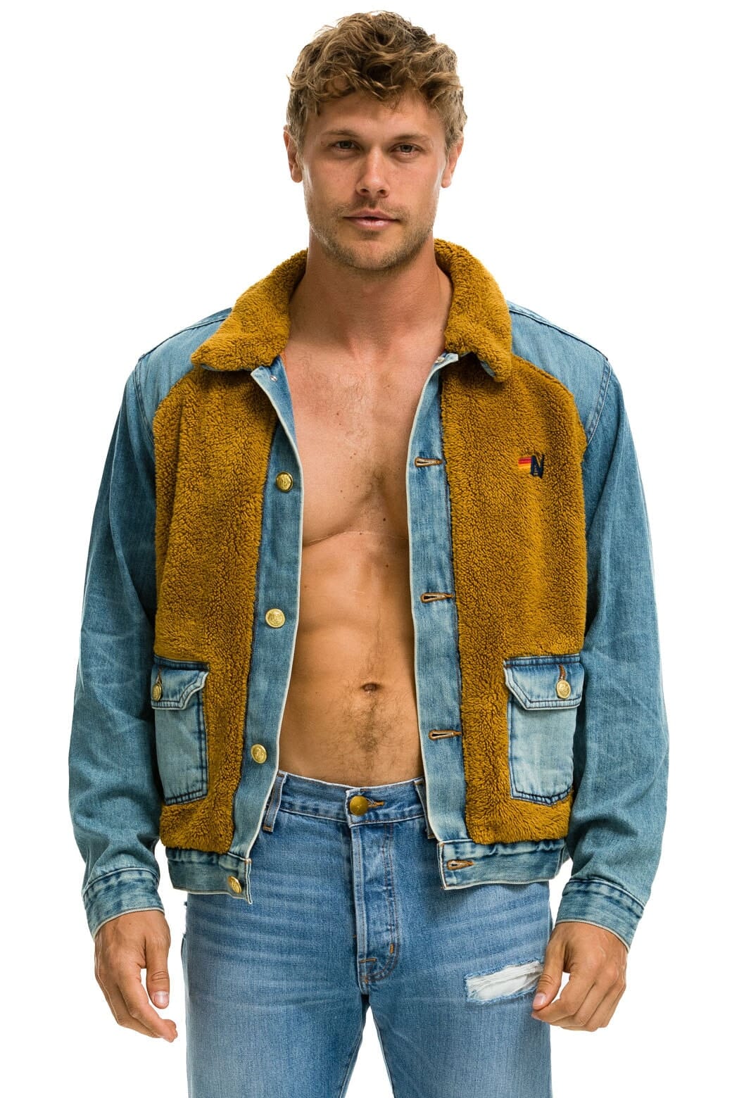 ASPEN SHERPA UNISEX DENIM JACKET - MEDIUM VINTAGE Denim Jacket Aviator Nation 