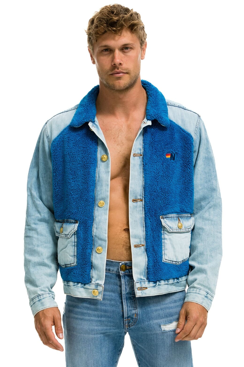 ASPEN SHERPA UNISEX DENIM JACKET - SUPER LIGHT BLUE Denim Jacket Aviator Nation 