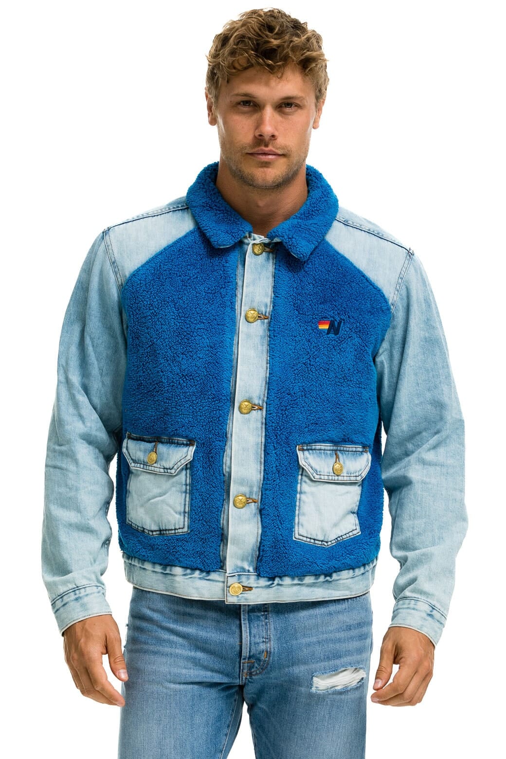 ASPEN SHERPA UNISEX DENIM JACKET - SUPER LIGHT BLUE Denim Jacket Aviator Nation 
