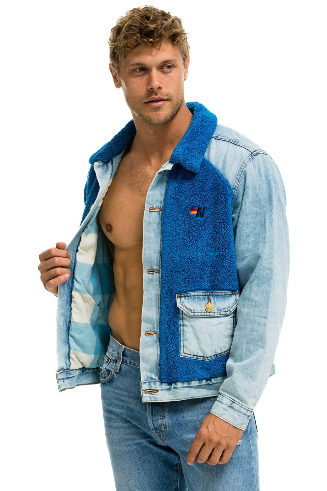 ASPEN SHERPA UNISEX DENIM JACKET - SUPER LIGHT BLUE Denim Jacket Aviator Nation 