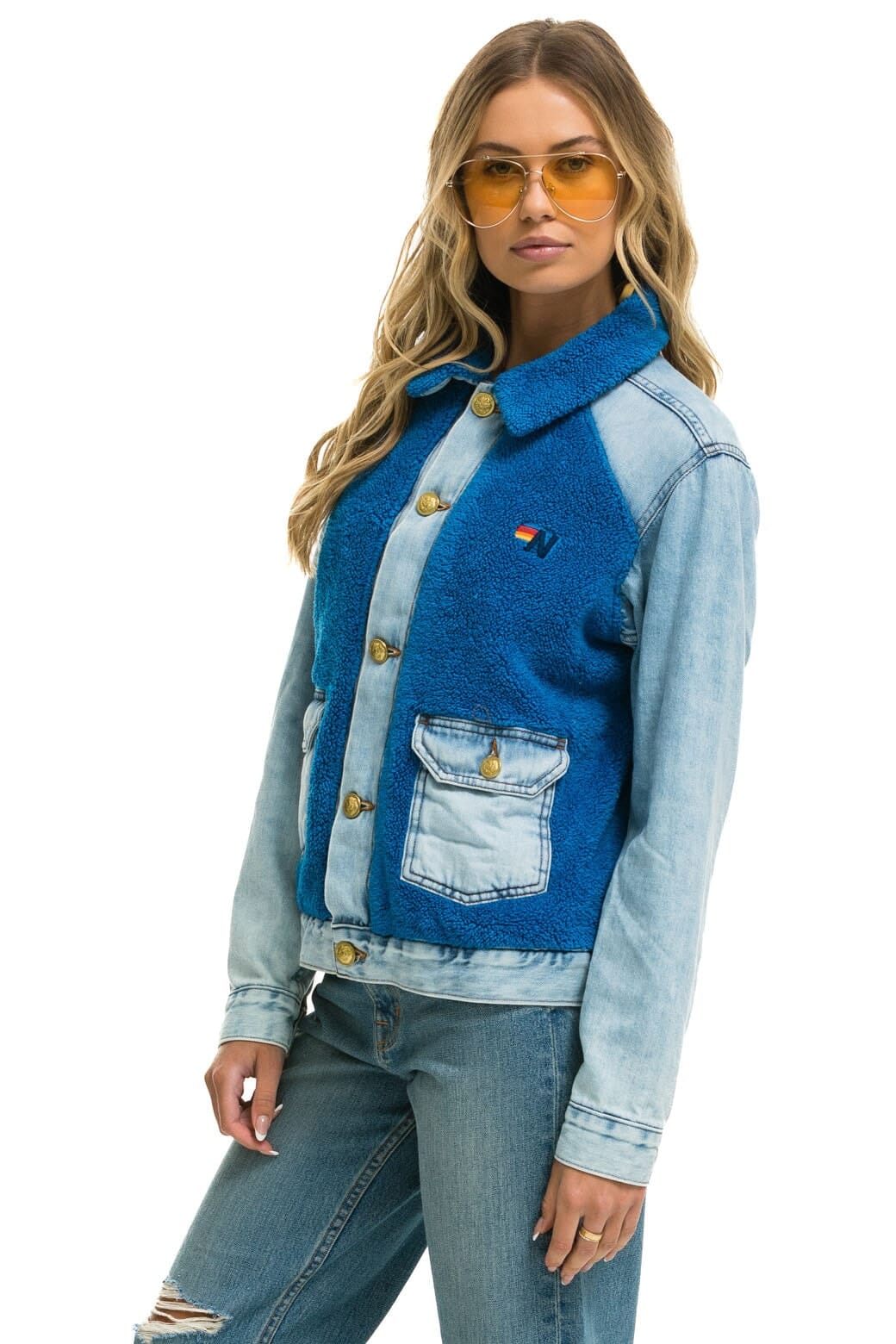 ASPEN SHERPA UNISEX DENIM JACKET - SUPER LIGHT BLUE Denim Jacket Aviator Nation 