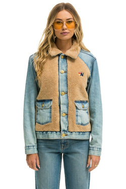 ASPEN SHERPA UNISEX DENIM JACKET - VINTAGE WHEAT Denim Jacket Aviator Nation 