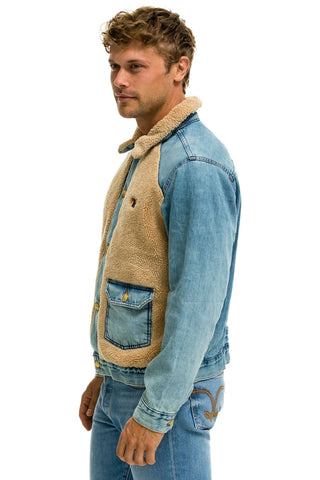 ASPEN SHERPA UNISEX DENIM JACKET - VINTAGE WHEAT Denim Jacket Aviator Nation 