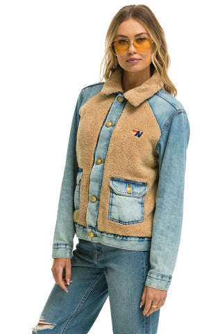 ASPEN SHERPA UNISEX DENIM JACKET - VINTAGE WHEAT Denim Jacket Aviator Nation 