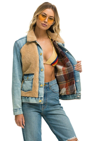 ASPEN SHERPA UNISEX DENIM JACKET - VINTAGE WHEAT Denim Jacket Aviator Nation 