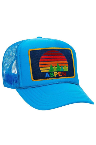 ASPEN SUNSET TRUCKER HAT HATS Aviator Nation OS NEON BLUE 