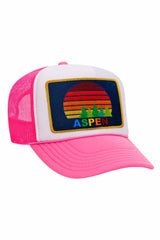 ASPEN SUNSET TRUCKER HAT HATS Aviator Nation OS NEON PINK / WHITE / NEON PINK 