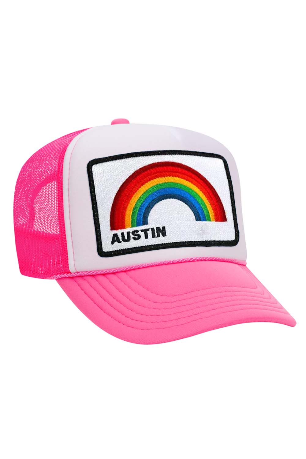 AUSTIN RAINBOW TRUCKER HAT HATS Aviator Nation OS NEON PINK / WHITE / NEON PINK 