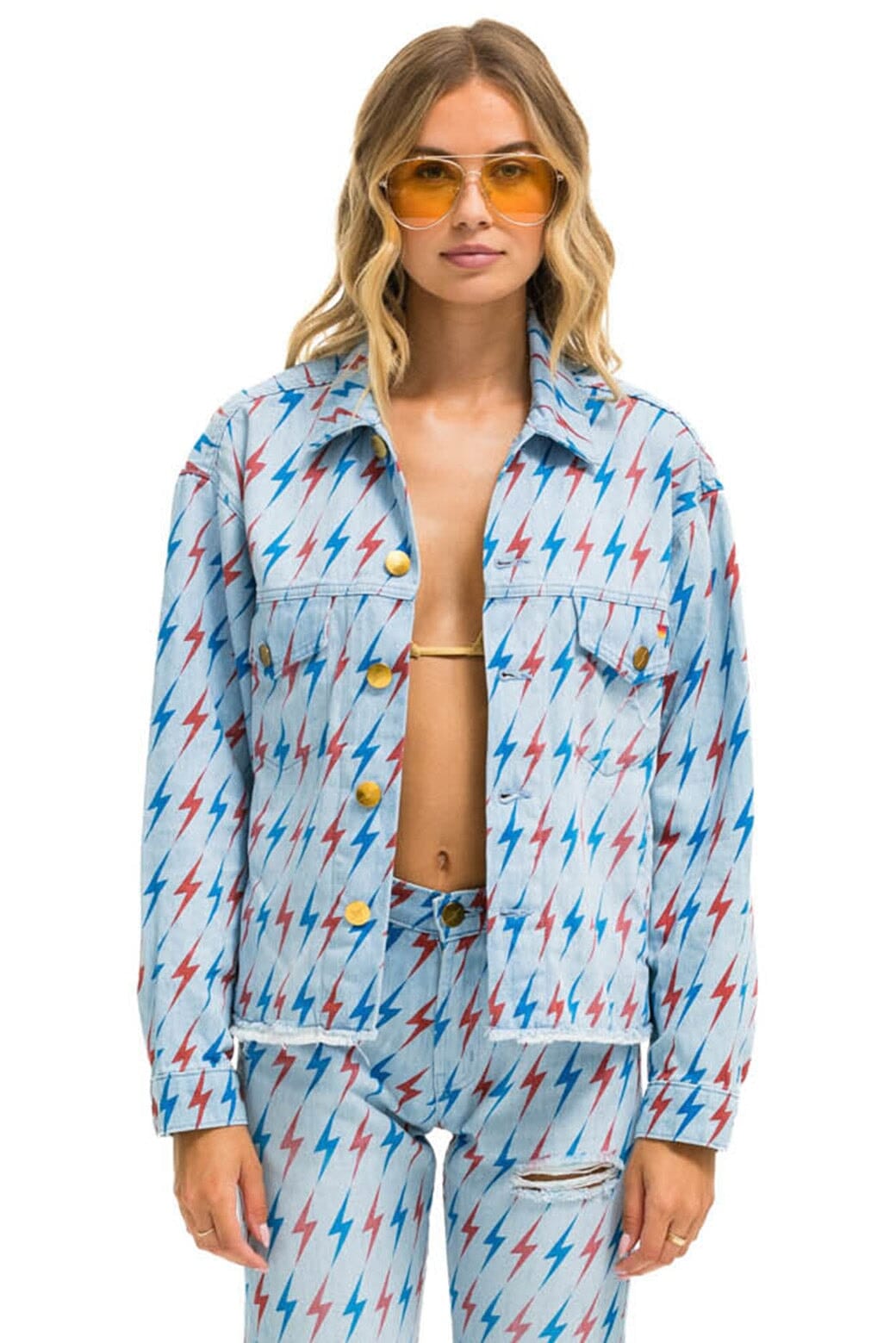AVIATOR BOLT OVERSIZED CUTOFF DENIM JACKET - SUPER LIGHT Denim Jacket Aviator Nation 
