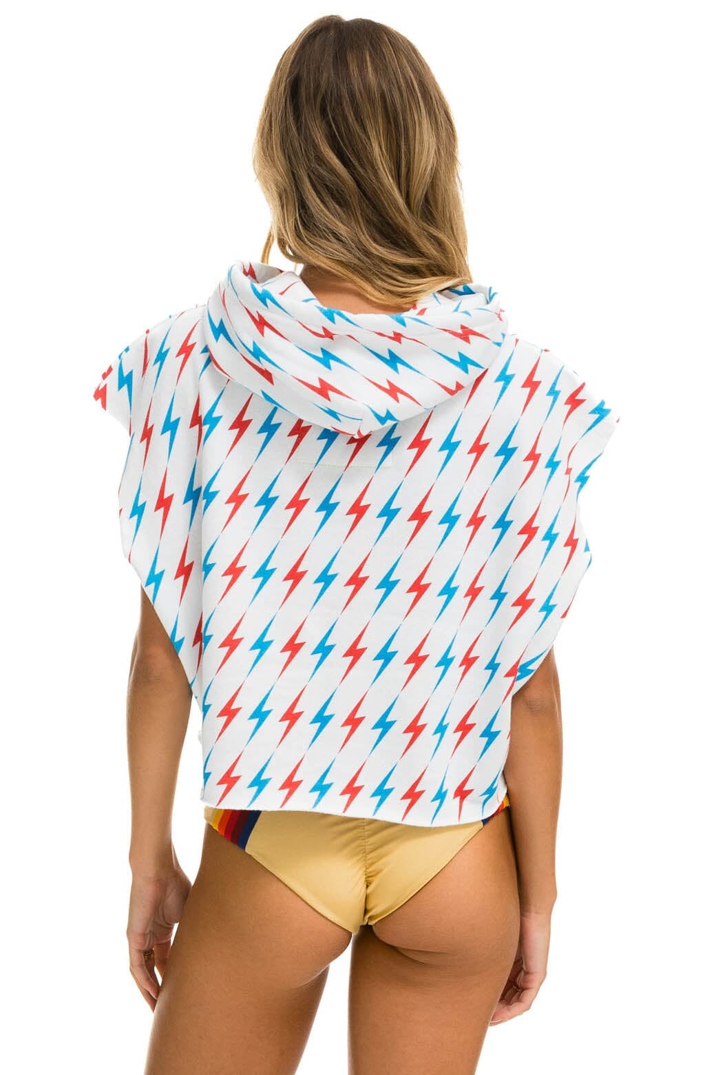 AVIATOR BOLT SLEEVELESS RELAXED CROPPED PULLOVER HOODIE - WHITE // USA Hoodie Aviator Nation 