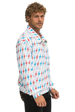 AVIATOR BOLT W/ BOLT EMBROIDERY FLEECE UNISEX HALF ZIP JACKET - WHITE // USA Sweatshirt Aviator Nation 