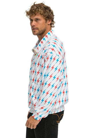 AVIATOR BOLT W/ BOLT EMBROIDERY FLEECE UNISEX HALF ZIP JACKET - WHITE // USA Sweatshirt Aviator Nation 