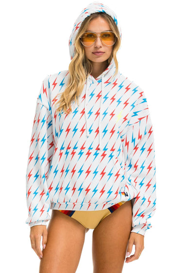 AVIATOR BOLT W/ BOLT EMBROIDERY RELAXED PULLOVER HOODIE - WHITE // USA Hoodie Aviator Nation 