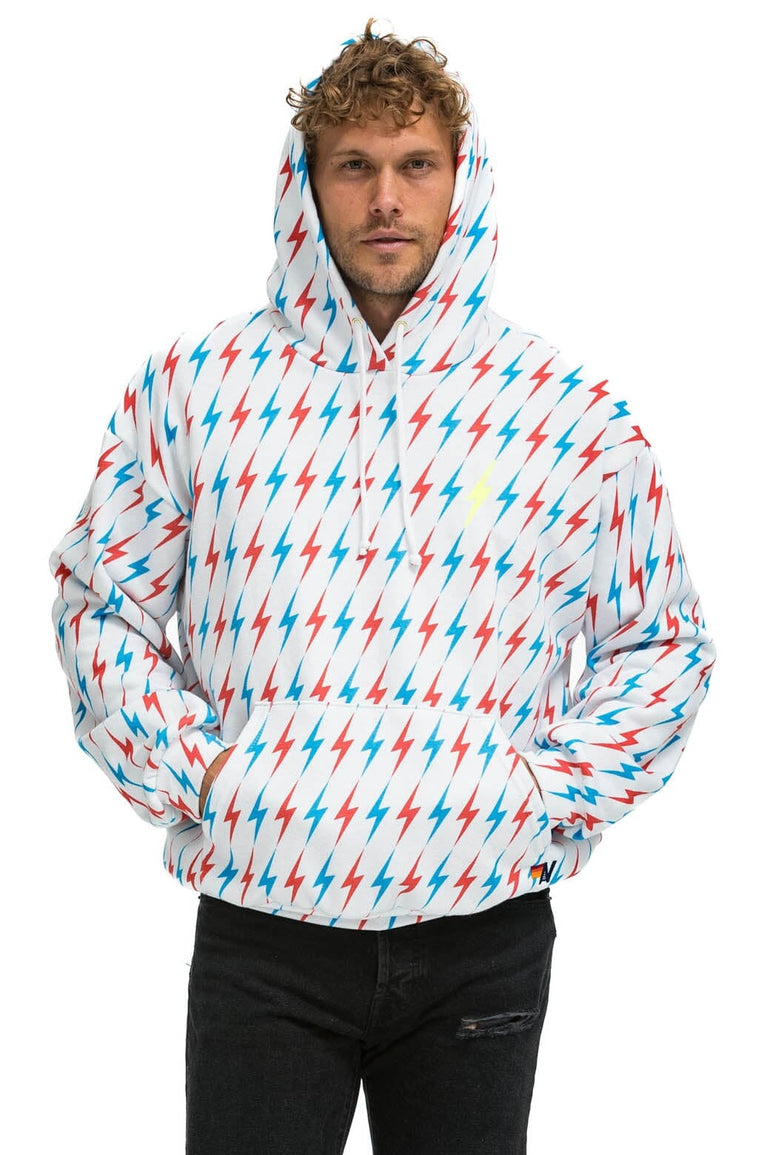 AVIATOR BOLT W/ BOLT EMBROIDERY RELAXED PULLOVER HOODIE - WHITE // USA Hoodie Aviator Nation