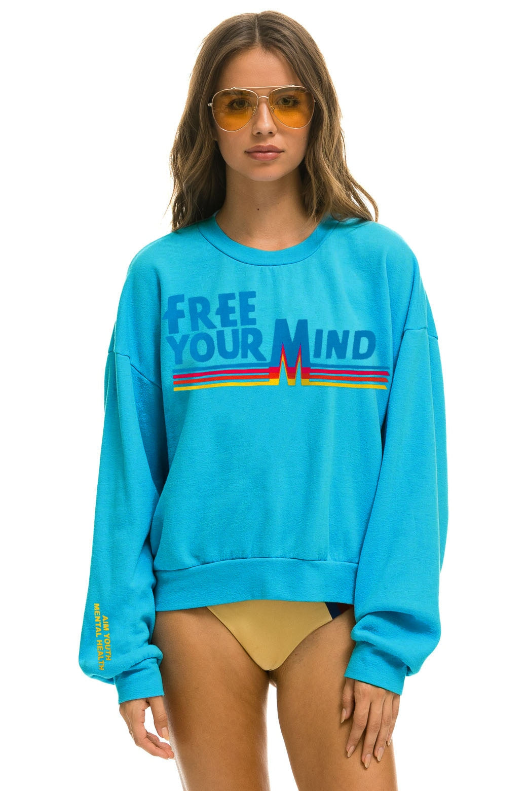 AVIATOR NATION + AIM YOUTH MENTAL HEALTH RELAXED SWEATSHIRT - NEON BLUE Sweatshirt Aviator Nation 