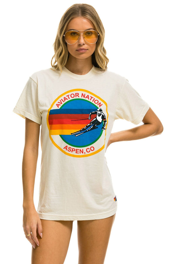 AVIATOR NATION ASPEN CREW TEE SHIRT VINTAGE WHITE Aviator Nation