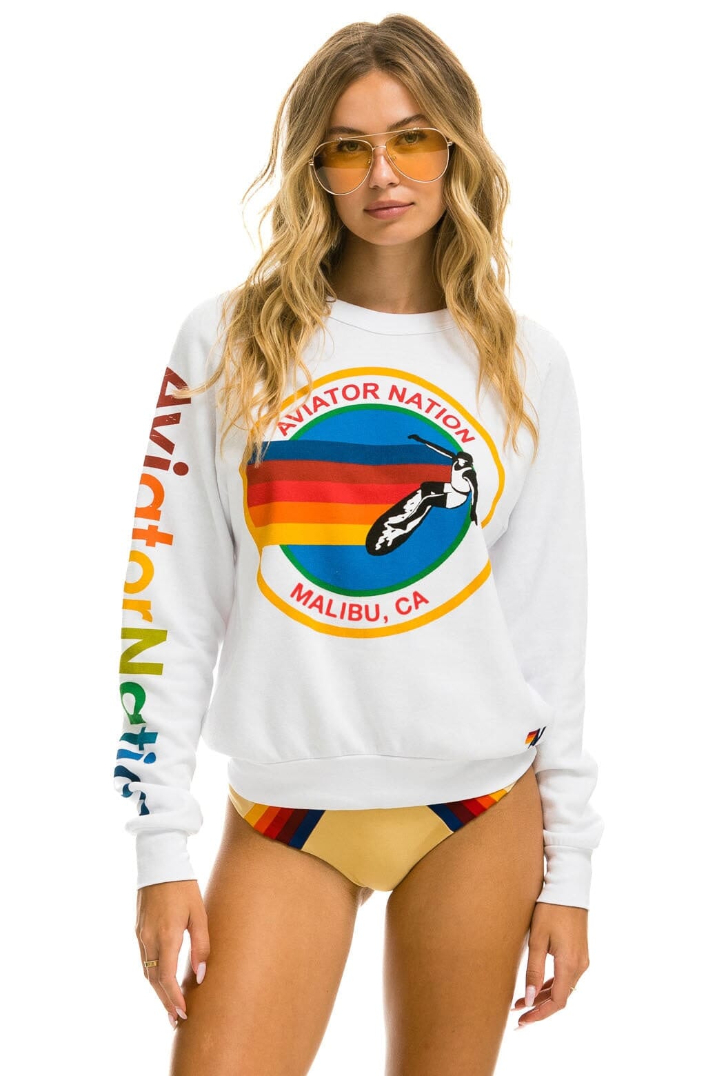 AVIATOR NATION MALIBU SWEATSHIRT - WHITE Sweatshirt Aviator Nation 