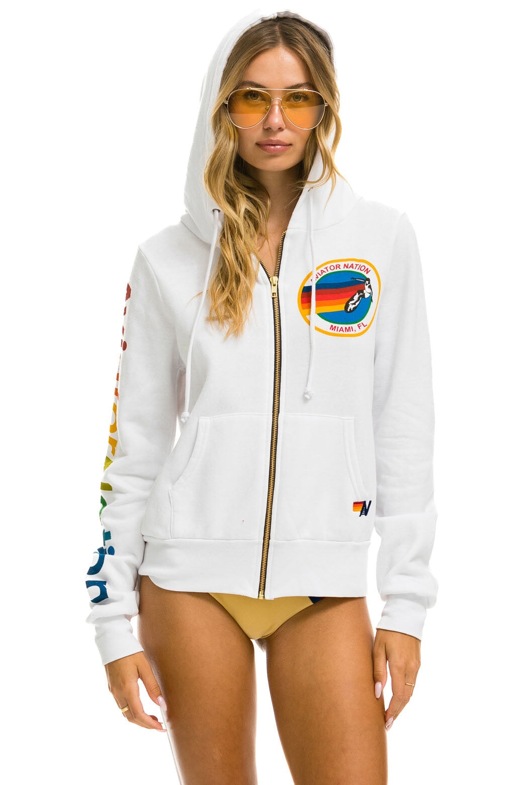 AVIATOR NATION MIAMI RELAXED PULLOVER HOODIE - WHITE