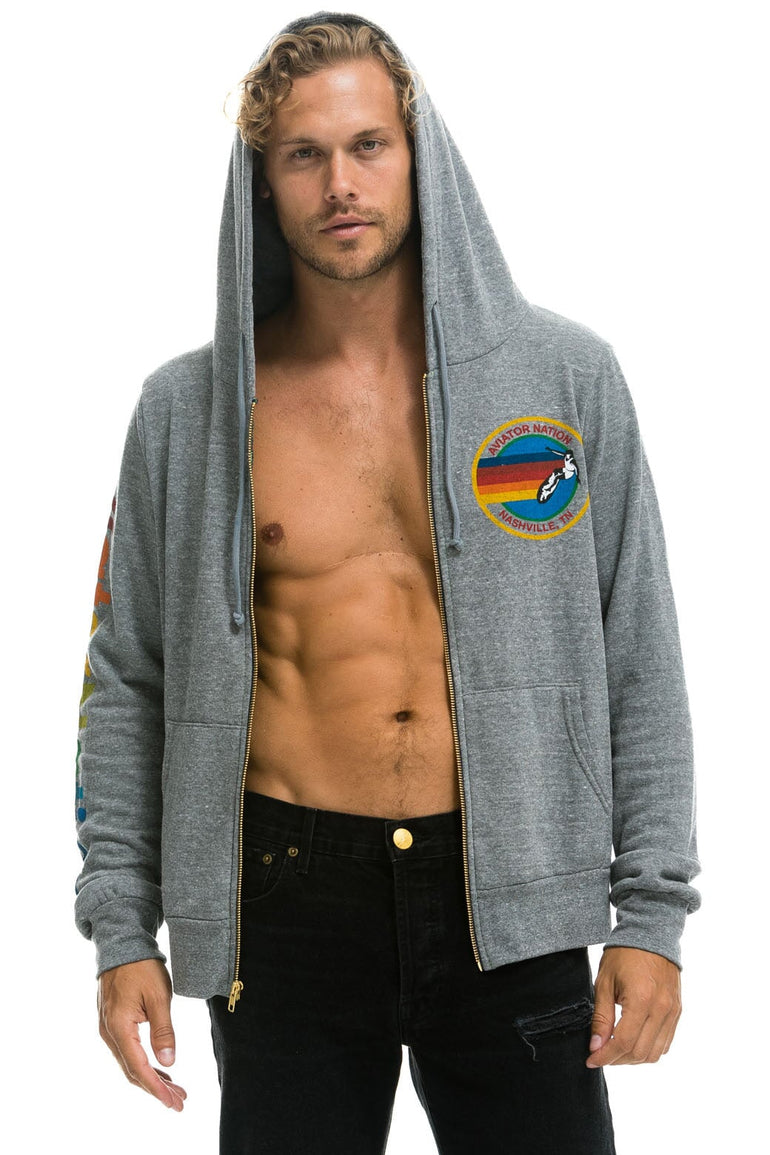 AVIATOR NATION NASHVILLE ZIP HOODIE - HEATHER GREY SALE Aviator Nation