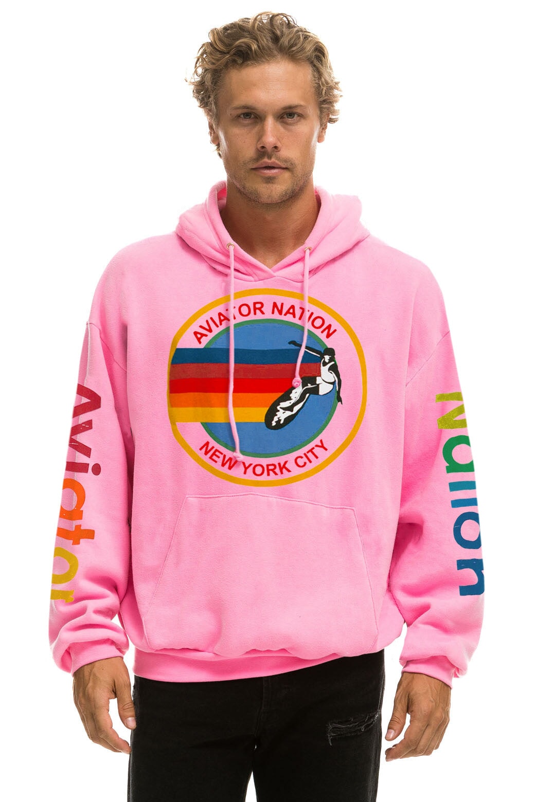 AVIATOR NATION NEW YORK CITY RELAXED PULLOVER HOODIE - NEON PINK Hoodie Aviator Nation 